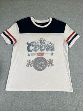 Mighty Fine Coors Banquet Ringer T-Shirt Size L USA Patriotic Retro Red/Navy